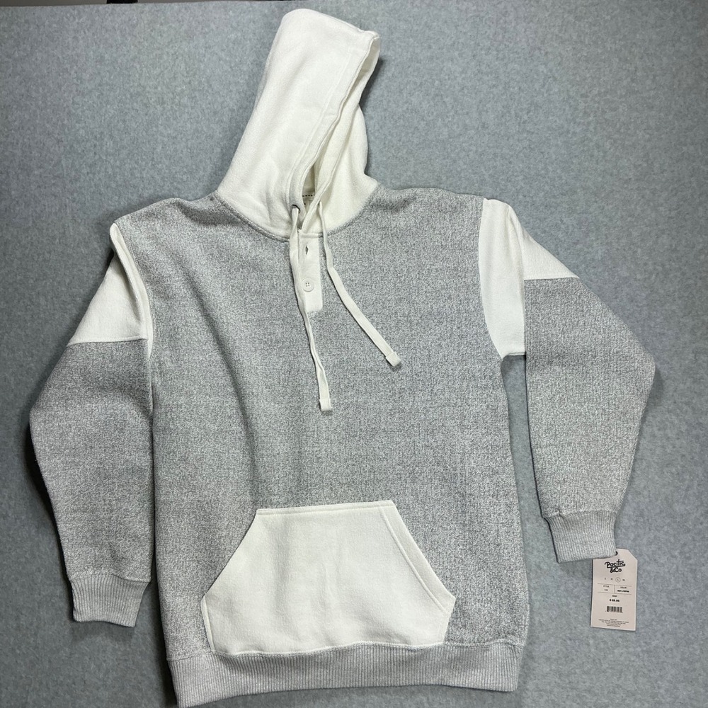 Pacific & Co Salt & Pepper Henley Hoodie Grey White Colorblock Mens Large NWT